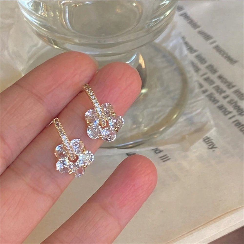 NEW S925 Gold Crystal Flower Earrings